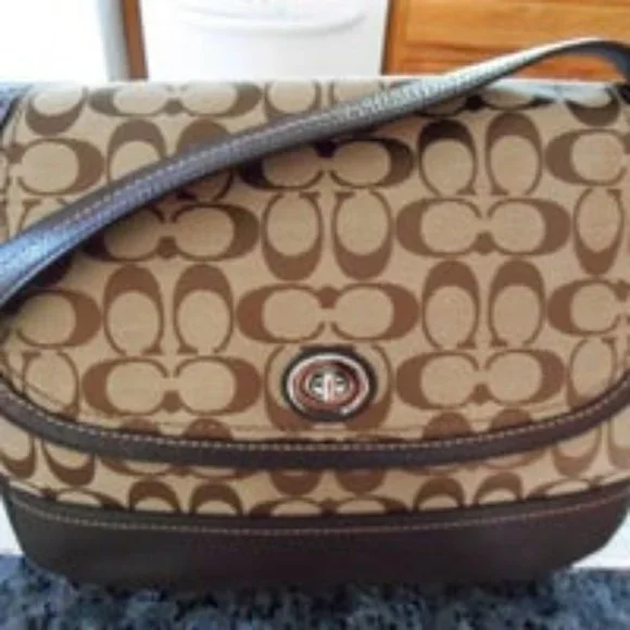 COACH PARK SIGNATURE FLAP LARGE SHOULDER BAG SV / KHAKI / MAHOGANY F23933 NWT - Picture 4 of 12